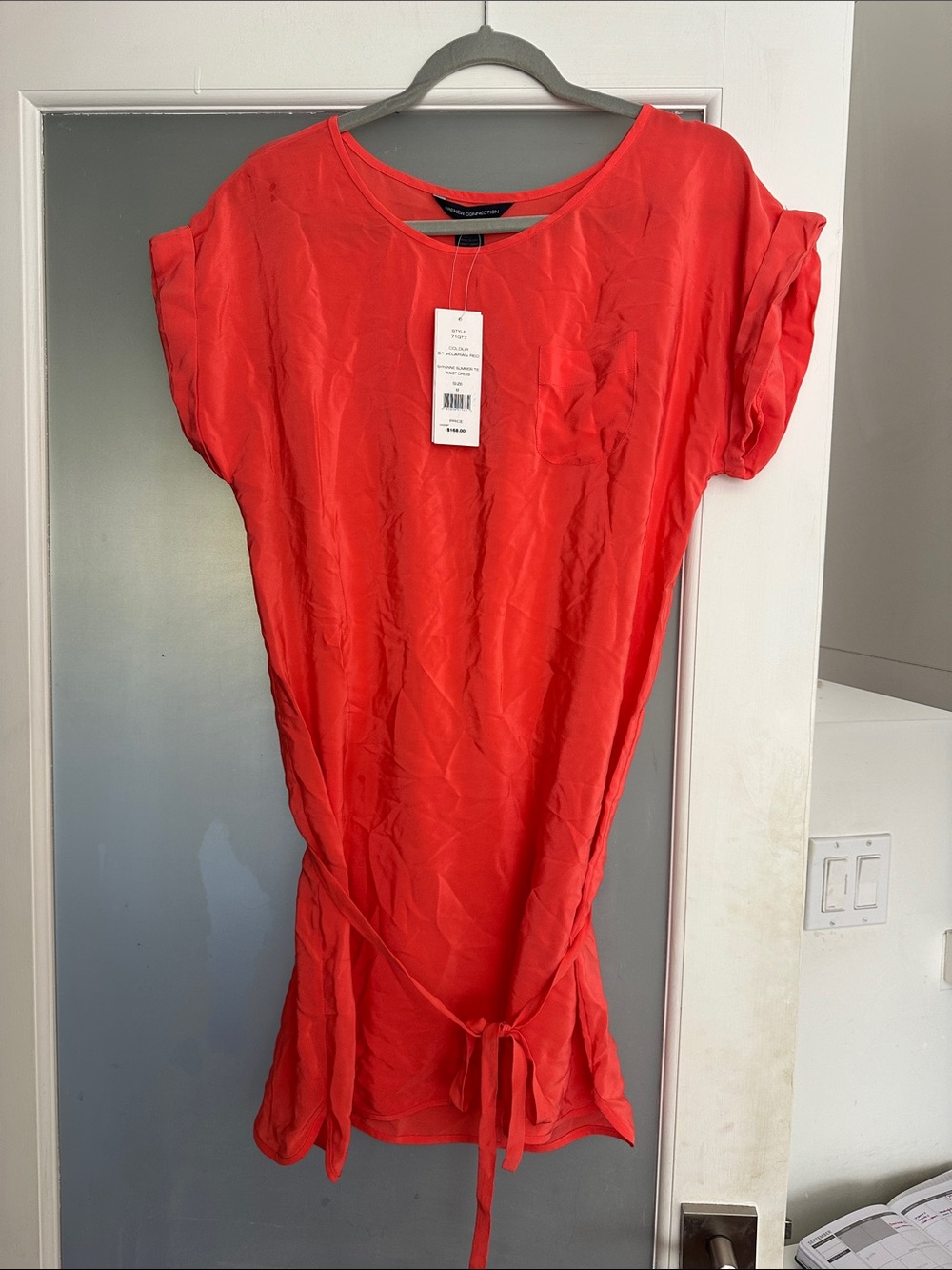French Connection Women's Red Tie-Waist Short Sleeve Top